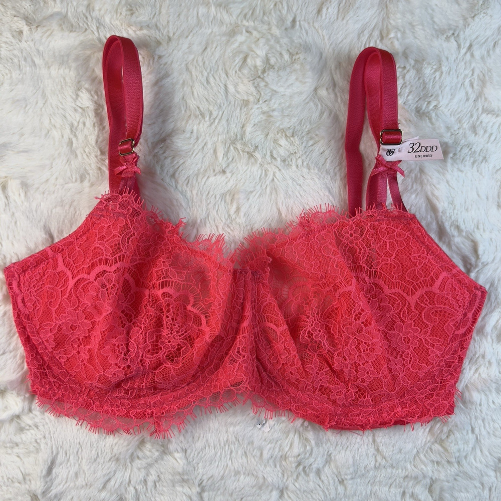 Victoria’s Secret‎ Dream Angels Unlined Uplift Sling Lace Bra Red Coral Sz.32DDD